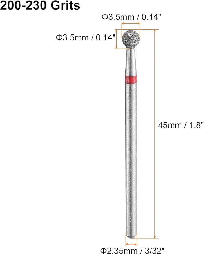 HARFINGTON 13pcs 200-230 Grits Diamond Grinding Bit 3.5mm Ball Head 2.35mm Shank 3.5mm Length Stone Sanding Drill Bits Rotary Tool for Ceramic Glass Nails Grinding Polishing
