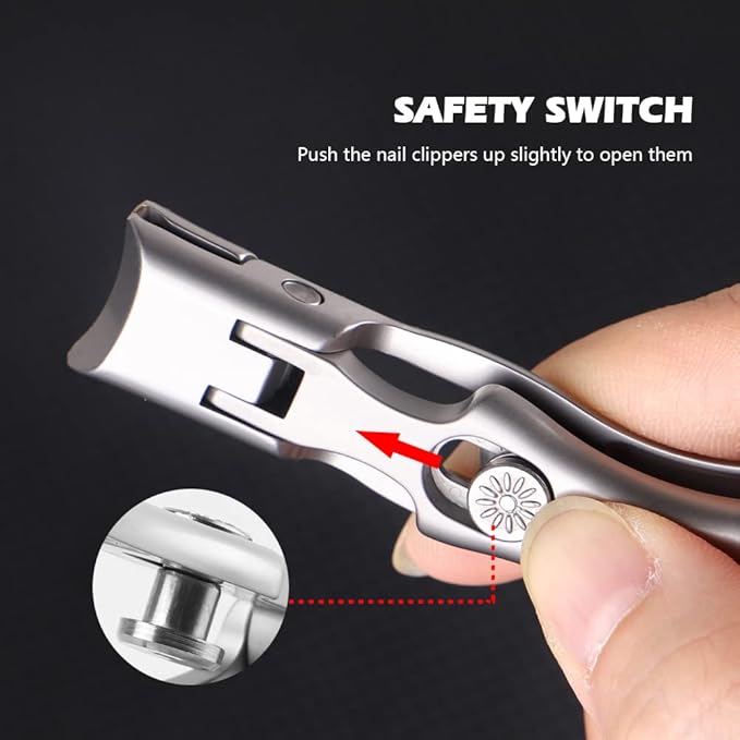 KEENSUN Nail Clippers, 16mm Wide Jaw Opening Ultra Sharp Nail Clippers for Cutting Thick Nails Extra Large Toenail & Fingernails Clippers with Safety Lock and Nail File for eniors, Men, Adult (Silver)
