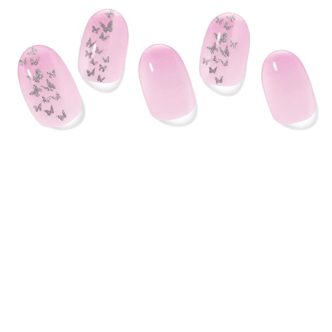 Semi Cured Gel Nail Strips，28 Pcs Gel Nail Stickers/Wraps (Butterfly),Long Lasting Stickers UV Lamp Required,Easy to Apply
