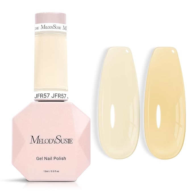 MelodySusie Beige Gel Nail Polish, 0.5Fl.oz Jeweliver Jelly Gel Polish Translucent Plastel White Yellow Neutral Color Soak Off UV LED Gel Polish Nail Art Design Manicure Salon DIY At Home JFR57
