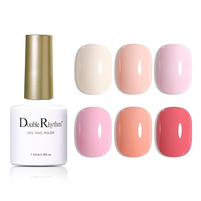 Double Rhythm Gel Nail Polish Set of 6 Colors Baby Light Pastel Milky Nail Polish Starter Kit Art DIY Salon Home (Pink Nude Orange White,Kit 21)