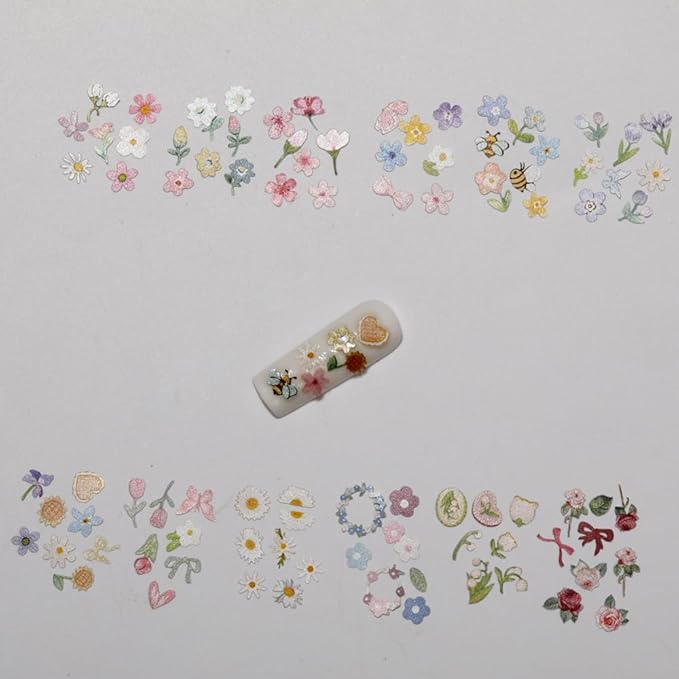 300Pcs 3D Flower Nail Art Charms Sequins Decals Colorful Mixed Flowers Leaves Butterfly Design Slice Nail Flowers Ultra Wood Pulp Flakes Sequins