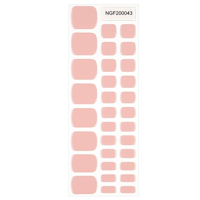 Semi Cured Gel Toenail Strips, 32 Soft Nude Gel Toenail Stickers - Works with Any UV Lamps Pedicure Strips Full Nail Wraps with Nail File & Wood Stick