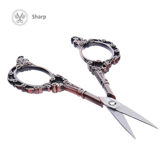 Professional Manicure Scissors, EBANKU Vintage Stainless Steel Cuticle Precision Beauty Grooming for Nail, Facial Hair, Eyebrow, Eyelash, Nose Hair (Red Bronze)