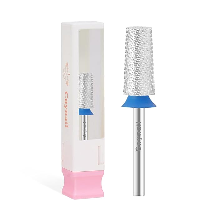 3/32" Large Tapered Barrel Flat Bit Tungsten Carbide Nail Drill Bit Safety Bit for Gel & Acrylic Removal, 2- Way Rotating Efile Tip, Salon Electric File Accessory (M Girt, Silver)