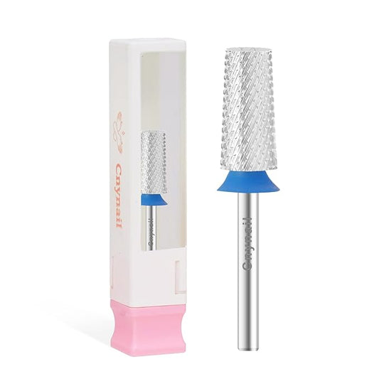 3/32" Large Tapered Barrel Flat Bit Tungsten Carbide Nail Drill Bit Safety Bit for Gel & Acrylic Removal, 2- Way Rotating Efile Tip, Salon Electric File Accessory (M Girt, Silver)