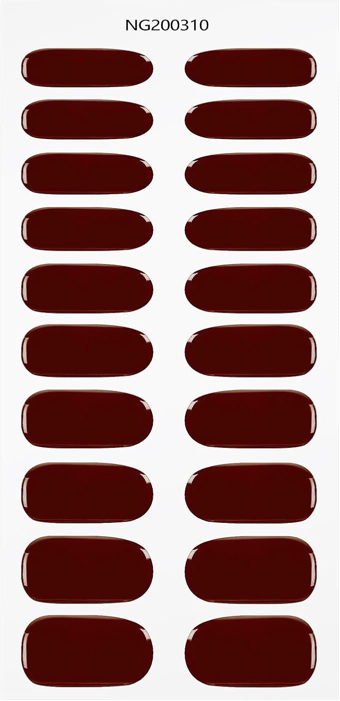 JMEOWIO Gel Nail Stickers Wine Red Semi Cured Gel Nail Strips Wraps UV/LED Nails Art Design Decoration Accessories