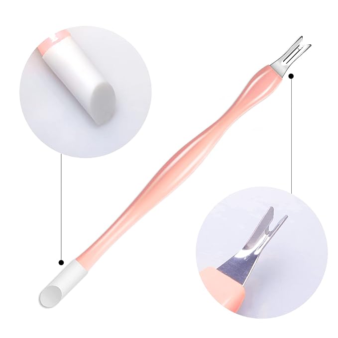 Allstarry 30 Pieces Nail Cuticle Trimmer Remover Plastic Handle Cuticle Pusher Dead Skin Cuticle Knife Nail Cleaner Removal Fork Nail art Tools for Girls Women and Men - Light Blue and Soft Peach