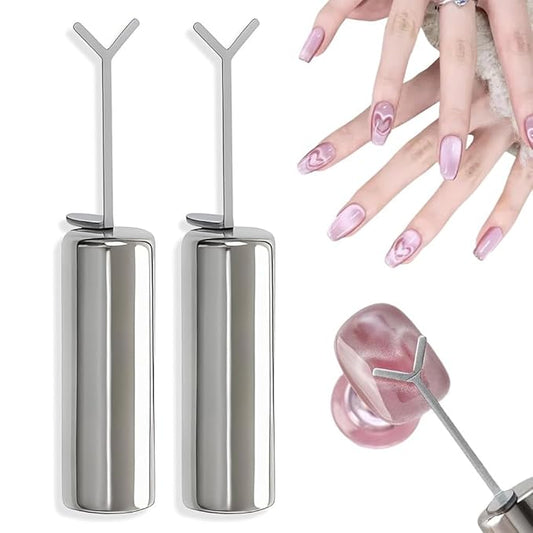 Heart Magnet for Cat Eye Gel Polish, Magnetic Nail Art Tool for Stunning Cat Eye Effect, DIY Manicure Kit with Y-Shaped Guide Sticks, Nail Magnet for Home and Salon Use (2pcs)