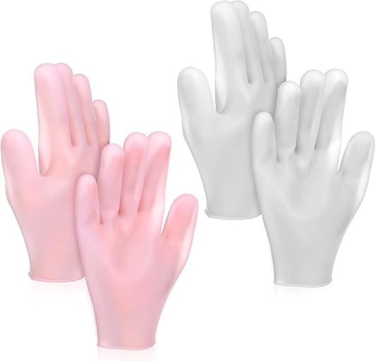 2 Pairs Hand Moisture Gloves,Silicone Gloves for Dry Hands - Moisturizing Glove for Dry Hands, Overnight Moisture Glove for Softening Rough Skin - Pink & White