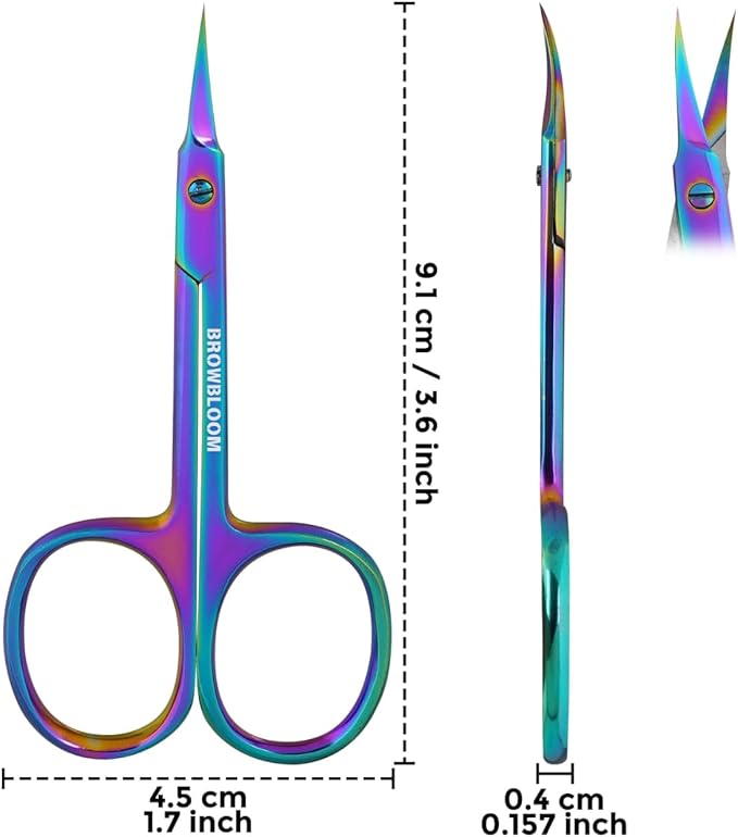 Precision Cuticle Scissors for Manicure, Pedicure, Eyebrow, and Eyelash Grooming - Extra Sharp Multi-Color Curved Cuticle Scissors with Black Storage Case for Men and Women (Multi)