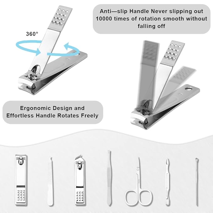 Manicure Kit Christmas Stocking Stuffers for Men, Manicure Set, Nail Clippers Kit, 7 Pcs Manicure Pedicure Kit, Black Nail Care Kit Christmas Gifts for Men Teens Boys Dad Boyfriend Father Women Mom