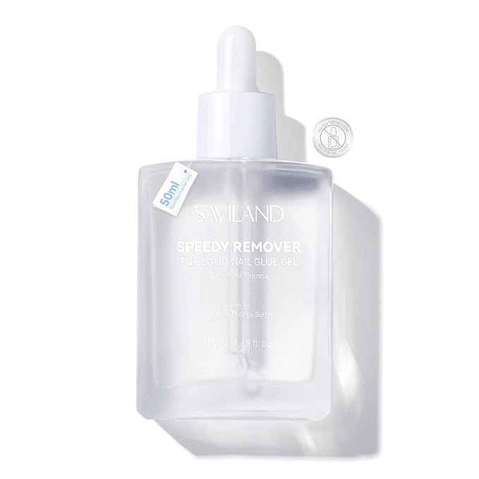 SAVILAND Advanced Nail Glue Remover: 50 ML Solid Nail Glue Gel Remover for Press On Nails Gentle & Easy with Castor Oil VE Gentle Non-Drying Odor-Free Non-Acetone Glue Remover Not for Gel Polish