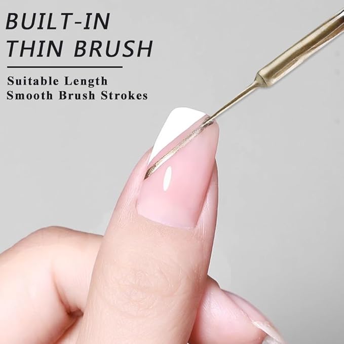 Metallic Liner Nail Art Gel 2pcs 8ml Silver Bronze Gold Mirror Chrome 3D Effect Gel Nail Polish for Painting Drawing Line Swirl Build in Thin Brush Soak Off UV/LED Manicure Set
