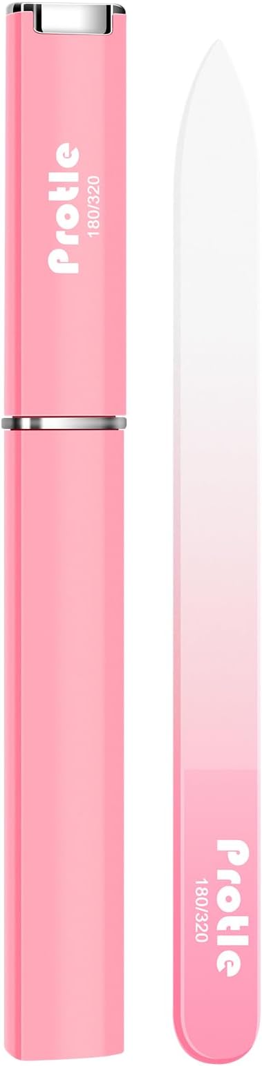 Glass Nail Files for Natural Nails，1Pack Double Sided 180/320 Crystal Nail Filer with Case,Professional Fingernail Files for Women Girls Gifts (Pink)