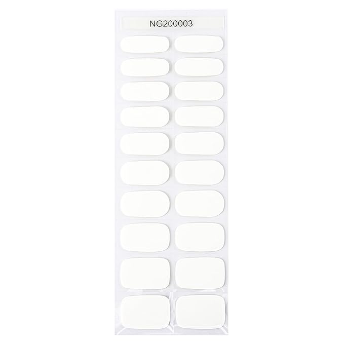 20pcs Semi Cured Gel Nail Strips, Real Nail Polish Art Stickers, Pure White Gel Nail Stickers - Work with Any UV Lamp, Long Lasting Full Wraps with Nails File and Stick