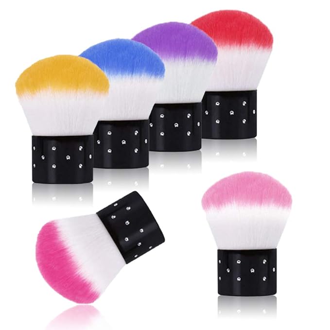Kalolary 6Pcs Nail Art Dust Brush Remover - Powder Cleaner Kabuki Brushes for Makeup, Blush, and Nail Cleaning - Colorful Cosmetic Tools