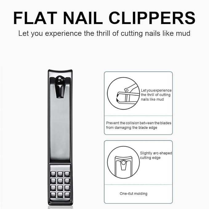 4Pcs Professional Nail Clippers Set, Ultra Sharp Sturdy Fingernail Clipper and Heavy Duty Toe Nail Clippers Adult Thick Nails Long Handle (Black)