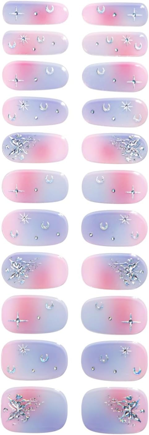 Nail Stickers, Gel Nail Strips with Manicure Tool Kit, 22 Pieces, Long Lasting, Chip Resistant, UV Free, Purple Dusk Dream