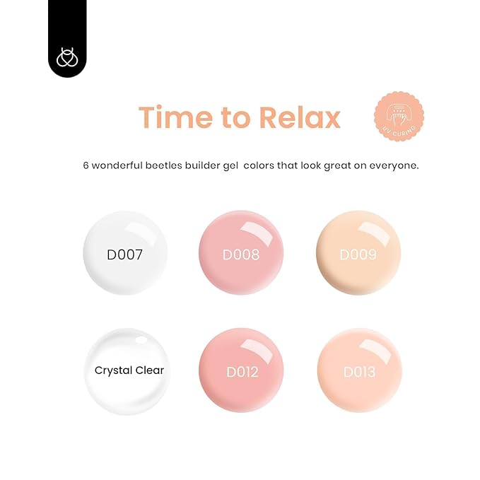 Beetles Builder Gel Set,Soft Nude Whisper 6 Colors 8 in 1 Strengthening Apex Building Nail Extension for Beginners DIY Salon at Home,Nude Builder Nail Gel,UV & LED Lamp Needed