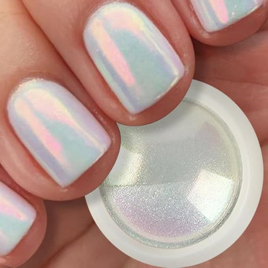 1 Box Mermaid Chrome Nail Powder Iridescent Aurora Chrome Pigment Powder for Nail Art, White Unicorn Pearl Nail Powder Mirror Effect Nail Art Decoration