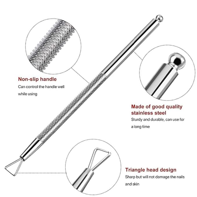 2PCS Silver Stainless Steel Cuticle Pushers – Triangle Cuticle Peeler & Scraper – Nail Art Gel Polish Remover Tools for Manicure & Pedicure, Fingernail & Toenail Care