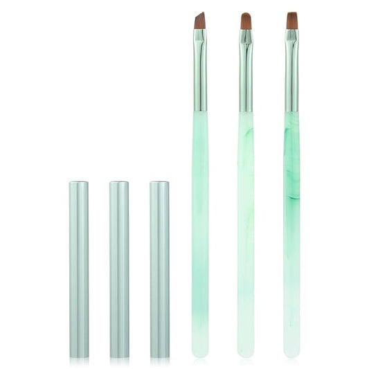 Green Nail Art Clean Up Brushes for Cleaning Polish Mistakes on the Cuticles, Acetone Resistant Nail Brush, Fingernail Cleaning Brushes for Nail Art and Designs (Round&flat&Bevel)
