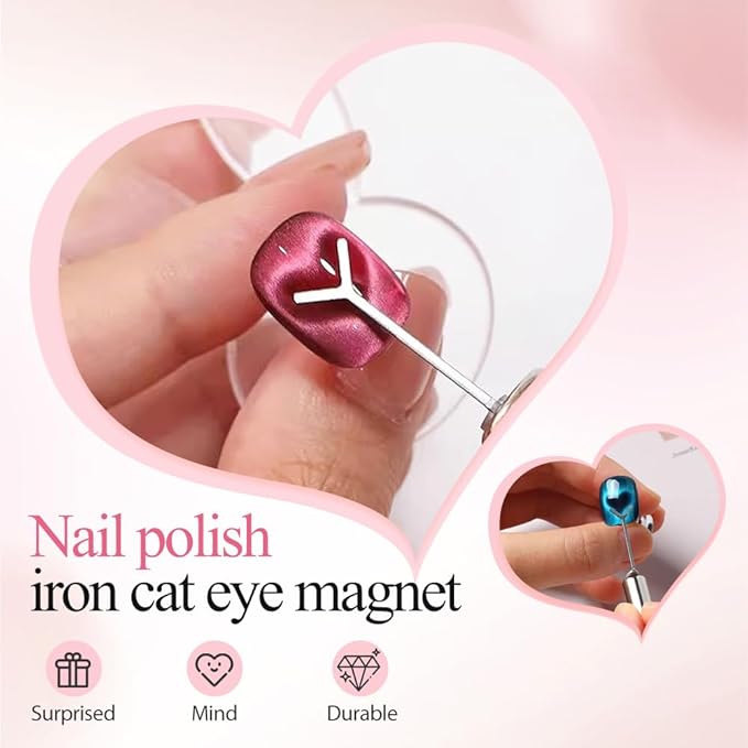 Heart Magnet for Cat Eye Gel Polish, Magnetic Nail Art Tool for Stunning Cat Eye Effect, DIY Manicure Kit with Y-Shaped Guide Sticks, Nail Magnet for Home and Salon Use (1pc+5pcs Y-shaped uide)