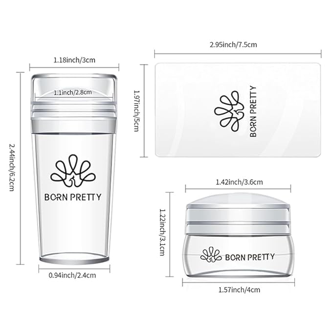 BORN PRETTY French Tip Nail Stamp,4Pcs Nail Art Stamper Kit with Scrapers,Clear Silicone Stamping Long & Short Jelly Stamper Nail Printing Tool for French Manicure Home DIY Salon