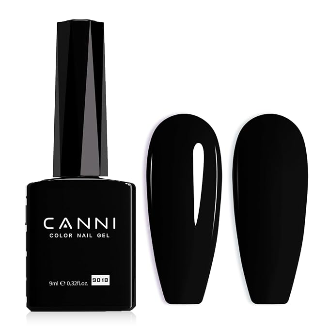 CANNI Black Gel Nail Polish, 1Pcs Pure Black Gel Polish Color High Gloss Soak Off U V Nail Manicure Salon DIY