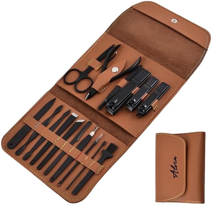 Custom Manicure and Pedicure Set, Customize Nail Care Kit with Nail Clippers, Cuticle Trimmer, Tweezers, Metal File, Pedicure Tools for Home, Travel or Christmas Birthday Gift Use (Blue)
