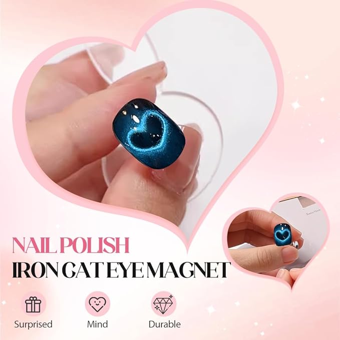 Heart Magnet for Cat Eye Gel Polish, Magnetic Nail Art Tool for Stunning Cat Eye Effect, DIY Manicure Kit with Y-Shaped Guide Sticks, Nail Magnet for Home and Salon Use (4 rabbits + 1 heart)