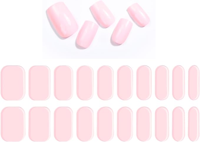Gel Nail Strips 20 Pcs Wraps - Pink, Solid, Easy Apply Gel Nail Stickers Long Lasting, Salon-Quality, 2 Prep Pads, 1 File, 1 Wooden Stick, UV Light Required