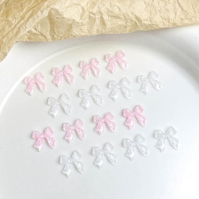 100PCS Bow Nail Charms, 3D Cute Colorful Bow ice Transparent Flat Back Manicure Decorations for Nail Jewelry DIY Crafts