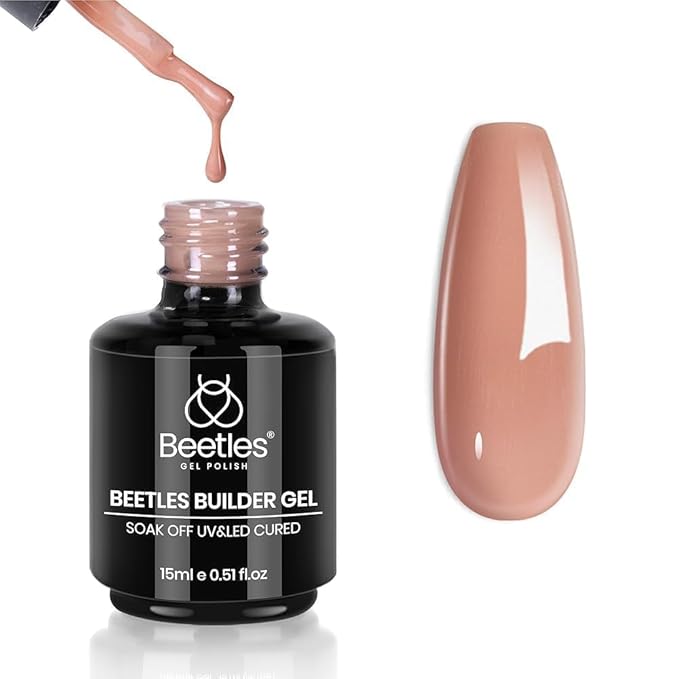 Beetles Builder Gel for Nails, 7 in 1 Nude Brown Colored Strengthener Gel in a Bottle for Fall Nail Extension Building Apex UV LED Lamp Cured DIY at Home Beauty Gift Sets for Women,Base Coat Need