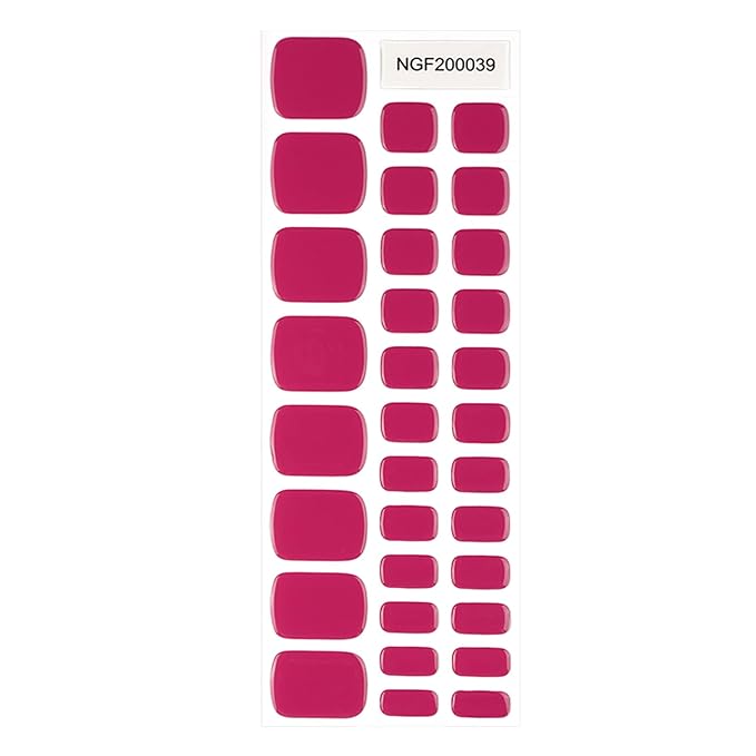Semi Cured Gel Toenail Strips, 32 Rose Red Gel Toenail Stickers - Works with Any UV Lamps Pedicure Strips Full Nail Wraps with Nail File & Wood Stick