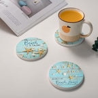 HUXJOKO Coasters for Drinks Set of 6, Seashells Starfish on Blue Wooden - Image 4