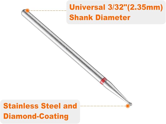 HARFINGTON 13pcs 200-230 Grits Diamond Grinding Bit 1mm Ball Head 2.35mm Shank 1mm Length Stone Sanding Drill Bits Rotary Tool for Ceramic Glass Nails Grinding Polishing