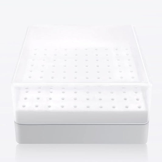 CORFULRA Nail Drill Bits Holder, Nail Organizer Box for Nail Drill Bits, Large Space Container Case for Drill Bits, 100 Holes Dustproof Displayer Box of Nail Supplies for Nail Tech, White