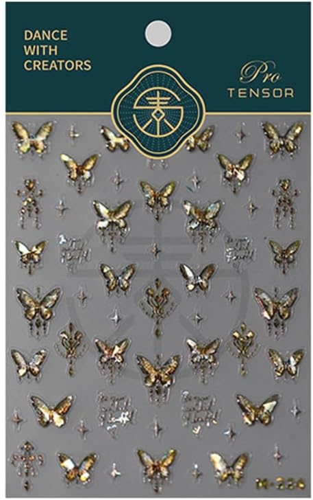 Butterfly Nail Art Stickers and Decals - 5D Embossed Gold Butterflies Star Accessories for Women Girls Spring Summer Decoration - Shiny Art Supplies