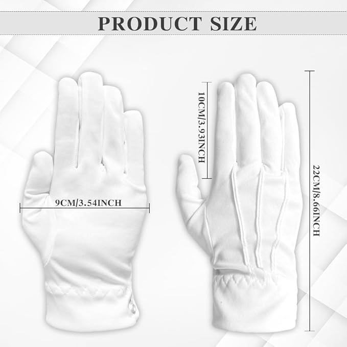 White Gloves Men,White Costume Gloves,Cotton Cloth Glove for Halloween Mime Magician Butler Costume,Marching Band Moisturizing Glove,Tuxedo Accessories,Halloween Cosplay Accessories
