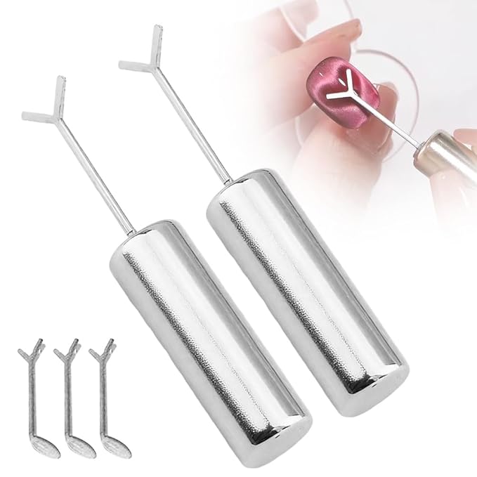 Heart Magnet for Cat Eye Gel Polish, Magnetic Nail Art Tool for Stunning Cat Eye Effect, DIY Manicure Kit with Y-Shaped Guide Sticks, Nail Magnet for Home and Salon Use (2pcs+3pcs Y-shaped uide)