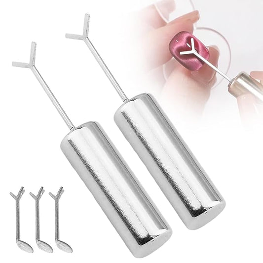 Heart Magnet for Cat Eye Gel Polish, Magnetic Nail Art Tool for Stunning Cat Eye Effect, DIY Manicure Kit with Y-Shaped Guide Sticks, Nail Magnet for Home and Salon Use (2pcs+3pcs Y-shaped uide)
