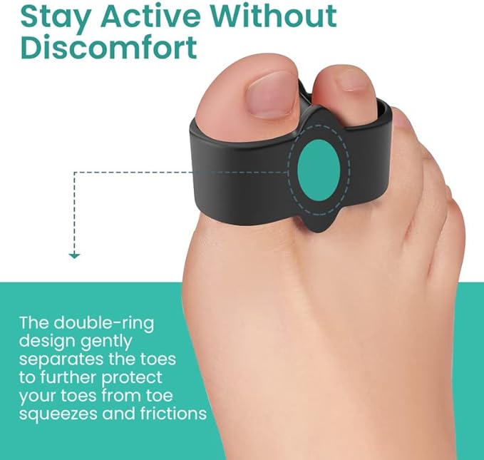 Welnove Pack of 12 Bunion Corrector, Toe Separators with 2 Loops, Big Toe Spacer Suitable for Bunion and Overlap Toe (Black)