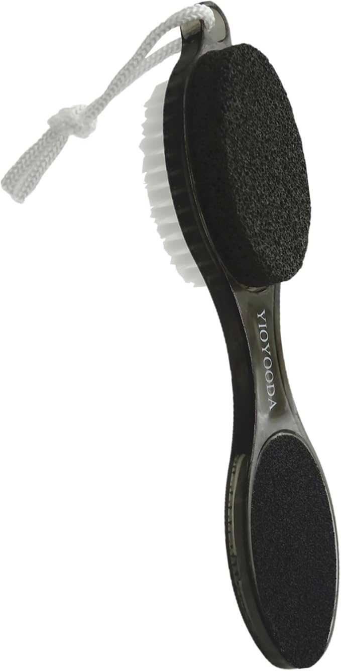 Foot File Callus Remover 4-in-1, Feet Scraper Pedicure Tools with Pumice Stone, Foot Scrubber Brush, Foot Rasp and Sand Paper, Double Sided Multi Purpose for Home Foot Care, Clear Black