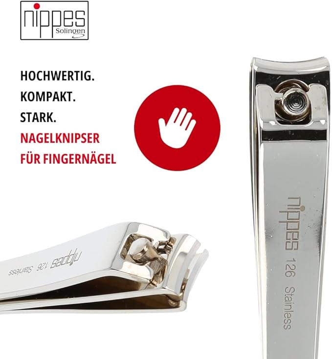 Nippes Professional Nickel Plated Fingernail Clipper - for Finger, Toenail, Cosmetics - Quality Handmade in Solingen Germany - Professional Grade - Ergonomic Hand Grip - Sharp and Safe Design