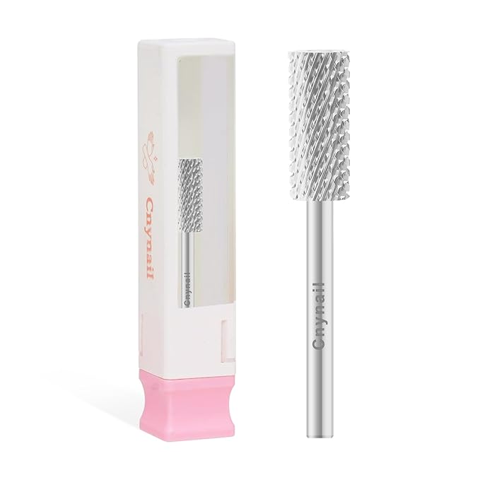 3/32" 5.35MM Small Barrel Flat Top Bit Tungsten Carbide Nail Drill Bit Safety Bit for Gel & Acrylic Removal, 2-Way Rotating Efile Tip, Salon Electric File Accessory (C Grit, Silver)