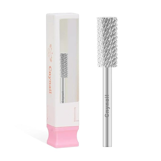 3/32" 5.35MM Small Barrel Flat Top Bit Tungsten Carbide Nail Drill Bit Safety Bit for Gel & Acrylic Removal, 2-Way Rotating Efile Tip, Salon Electric File Accessory (C Grit, Silver)