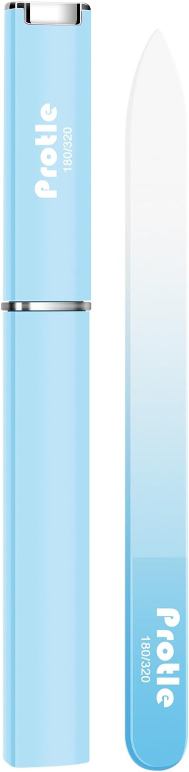 Glass Nail Files for Natural Nails,1Pack Double Sided 180/320 Crystal Nail Filer with Case,Professional Fingernail Files for Women Girls Gifts (Blue)