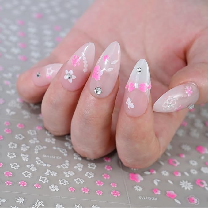 30 Sheets Flower Nail Stickers Floral Nail Art Stickers 3D Embossed Self Adhesive Nail Decals Rose Butterfly Star Heart Nails Design Nail Art Decals for Women Manicure DIY Decoration